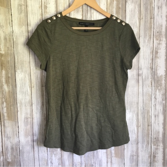 White House Black Market Tops - White House Black Market Olive Green Button Shoulder Tee
